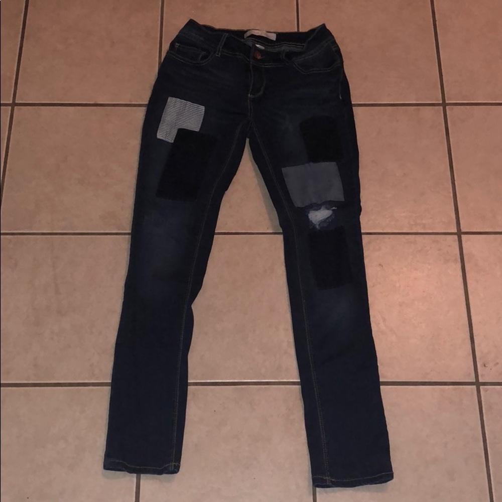 Patched straight leg jeans